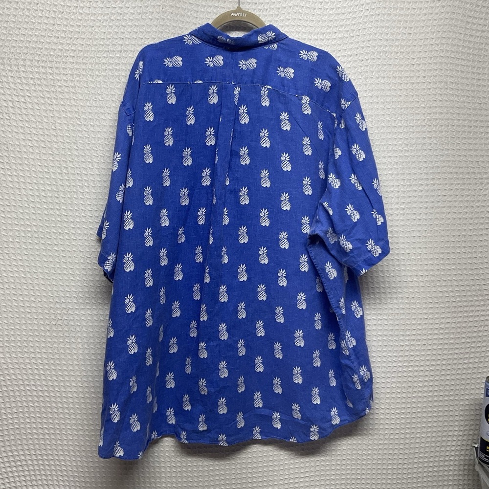 Ralph Lauren Shirt Mens 3XB Blue Short Sleeve 100% Linen Pineapple Hawaiian - Picture 8 of 10